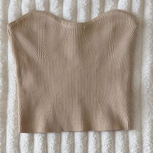 Crescent Tan Ribbed Crop Top